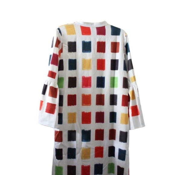 Koandaily V Neck Maxi Shift Dress Multicolor Geometric Pattern Bell Sleeves Sz 8 - Picture 6 of 8
